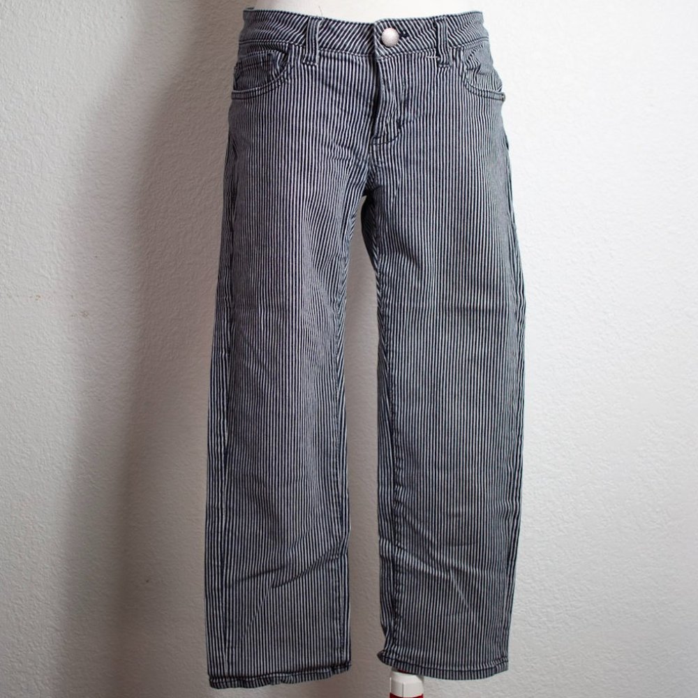 CAbi Pinstripe Conductor Cropped Stretch Jeans Size 4